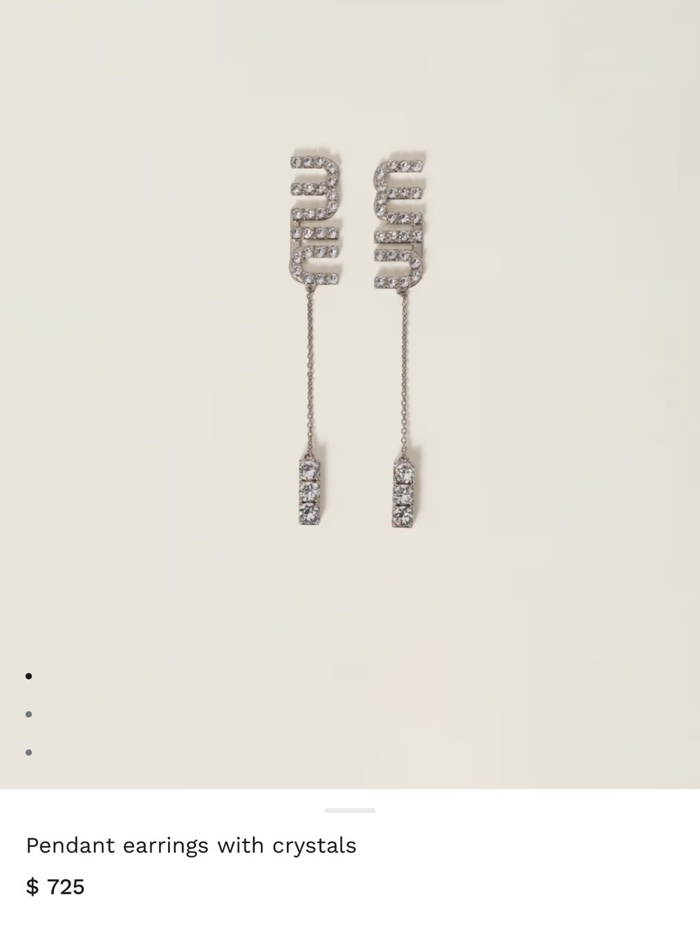 Miu Miu Silver Crystal Pendant Earrings
